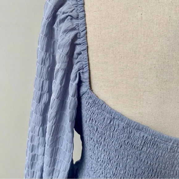 Lush Maria Smocked Peplum Blouse Blue Long Sleeve Size Medium - Picture 11 of 15